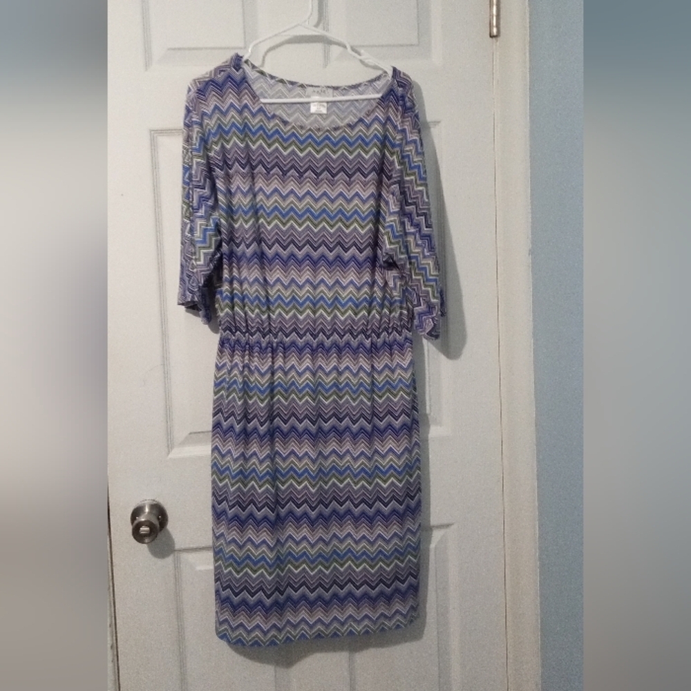 Kate Hill Chevron Midi Dress - Blue and Green